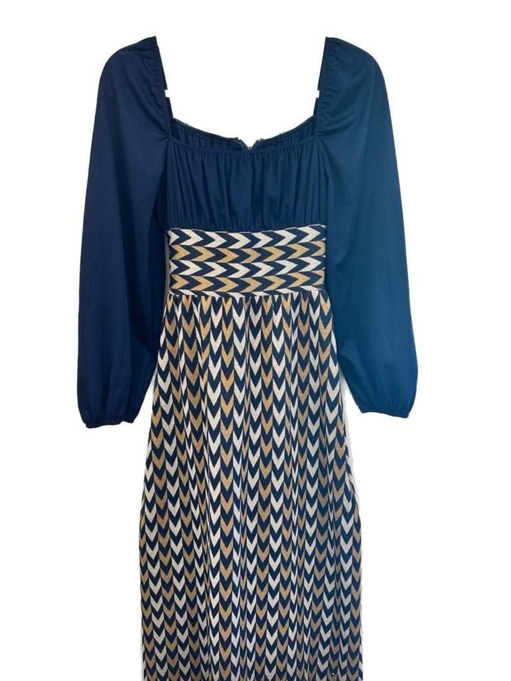 Vintage Vicky Vaughn Junior Size 9 Navy Blue Chevron Maxi Dress